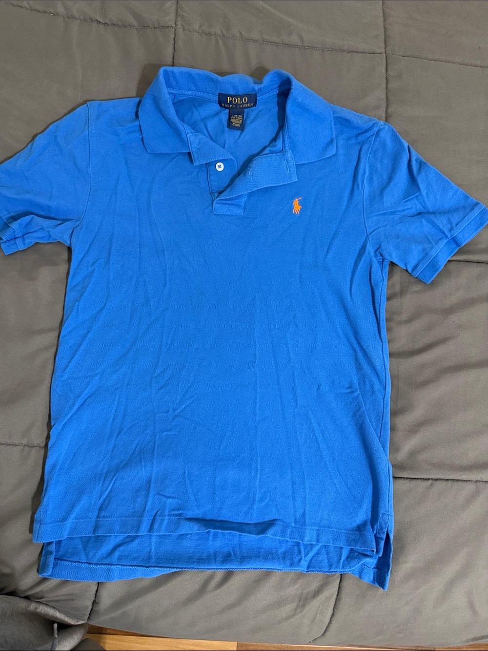 Boys Polo by Ralph Lauren Bright Blue Polo with Orange Pony size L (14-16)